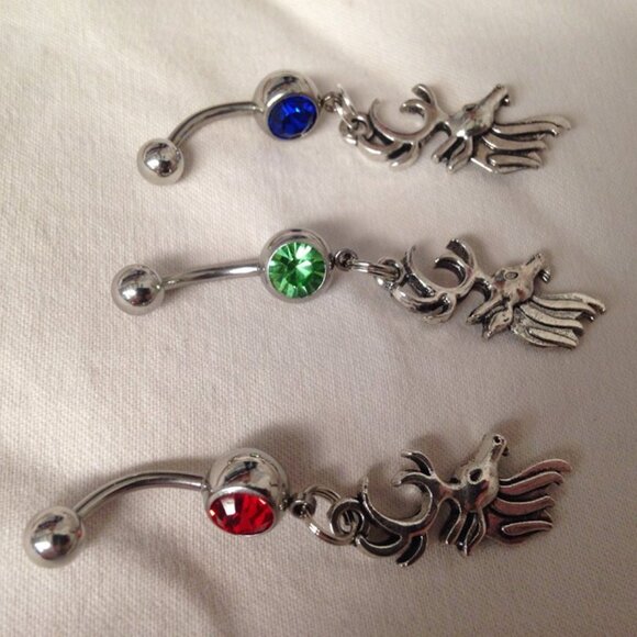 Buck Head, Red Gem Dangle Belly Ring - Picture 7 of 11